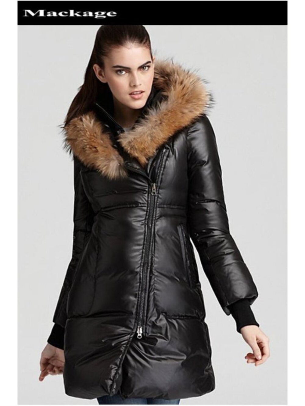 💥HOT ITEM!💥MACKAGE Liz Asiatic Racooon Trim Split Hood Down Coat in Black
